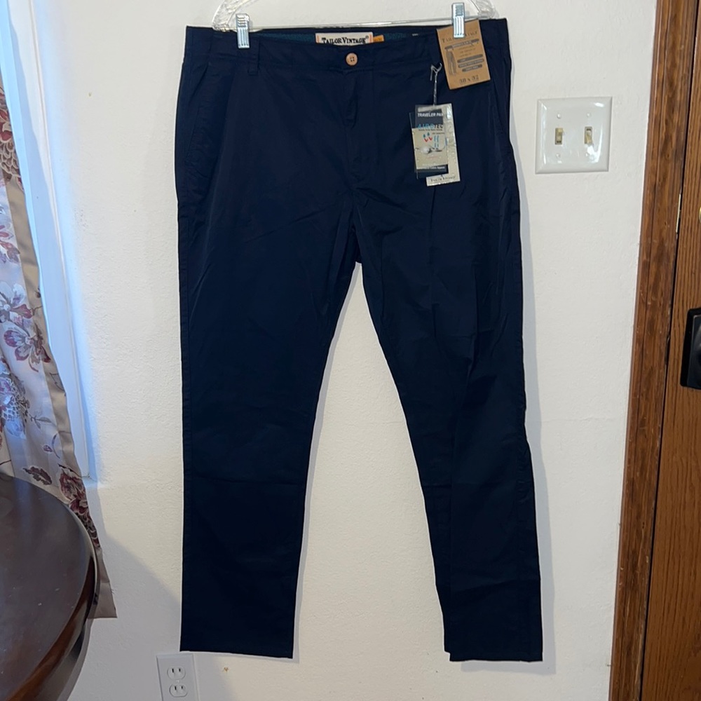 Tailor Vintage Navy Greenwich Slim Fit Traveler Mens Pant Size 38x32 NWT